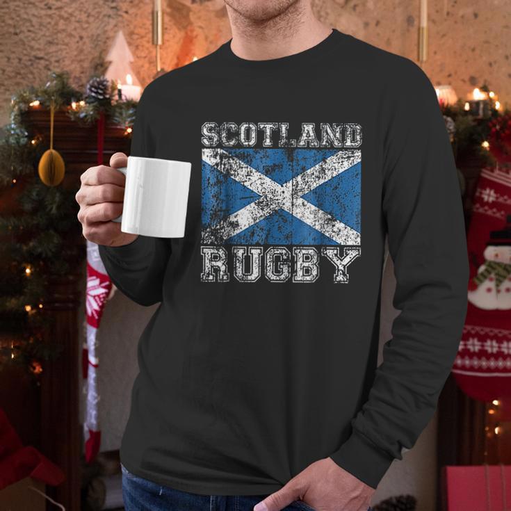 Vintage Style Saltire Scottish Flag Men Long Sleeve Tshirt