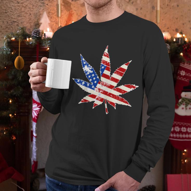 Vintage Weed American Flag 420 Men Long Sleeve Tshirt