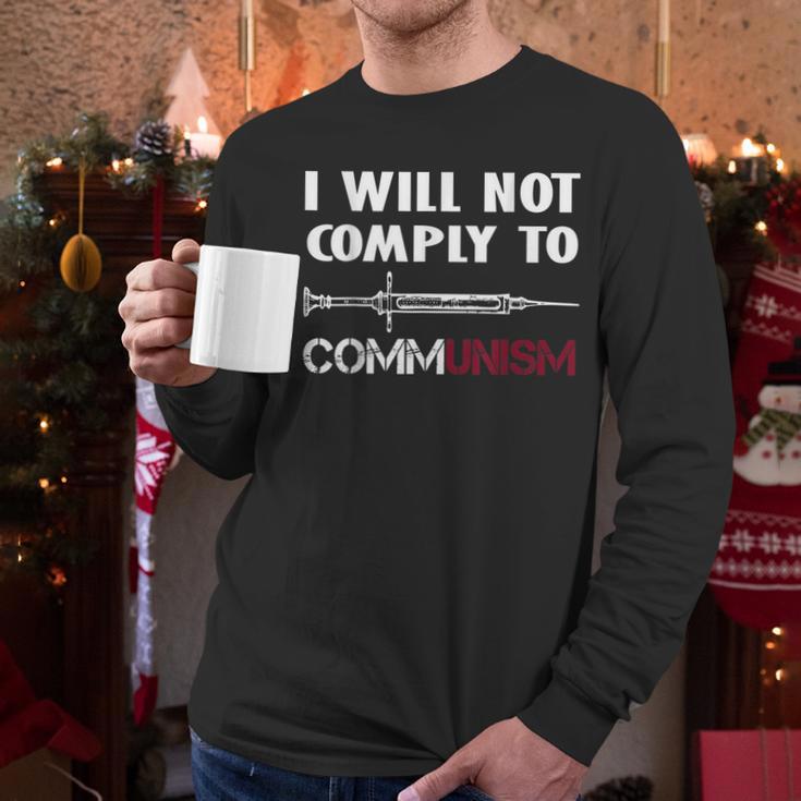 I Will Not Comply To Communism Needle Usa Flag Conservative Men Long Sleeve Tshirt