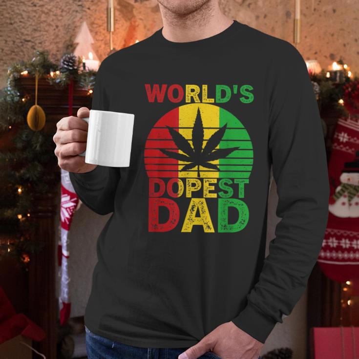 Worlds Dopest Dad Vintage Weed Leaf Cannabis Marijuana Men Long Sleeve Tshirt