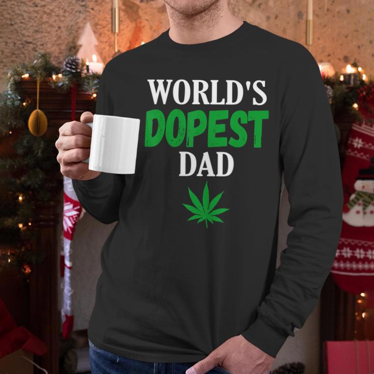 Worlds Dopest Dad Weed Marijuana Cannabis Funny Leaf T-Shirt Men Long Sleeve Tshirt