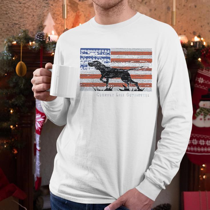 Country Life Outfitters Pointer Dog Americaan Flag Men Long Sleeve Tshirt