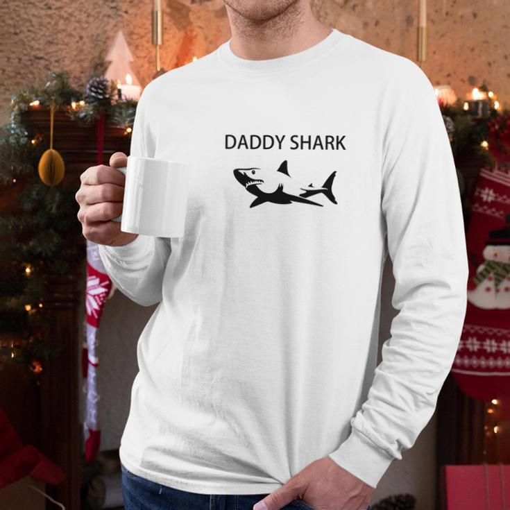 Mens Daddy Shark Funny Fathers And Grandpa Men Long Sleeve Tshirt