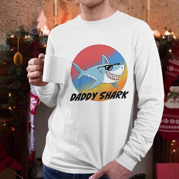 Daddy Shark With Sunglasses And Vintage Sunset Men Long Sleeve Tshirt