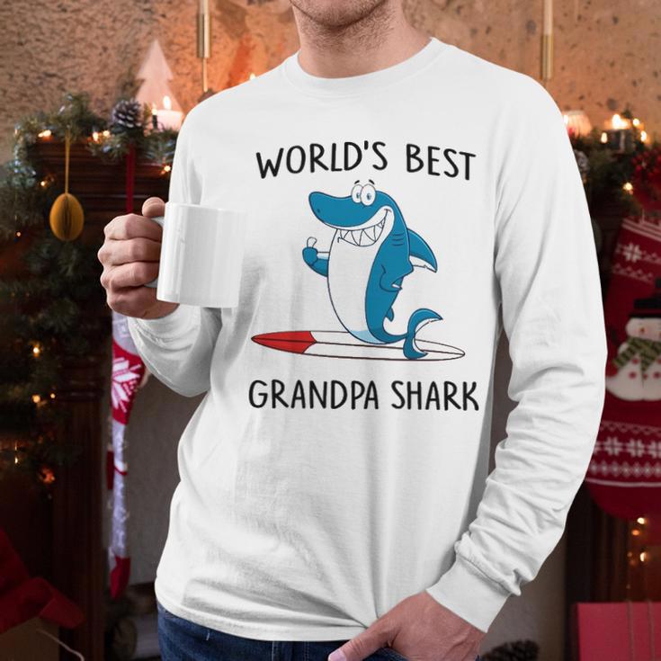 Grandpa Gift Worlds Best Grandpa Shark Men Long Sleeve Tshirt