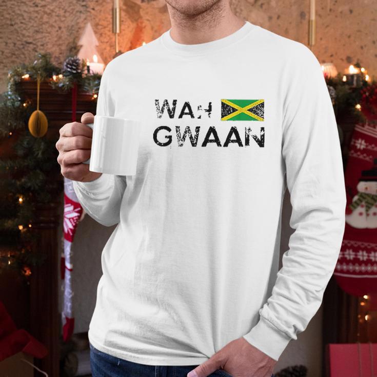 Jamaica Wah Gwaan Flag Jamaican Pride Fan Gift Men Long Sleeve Tshirt