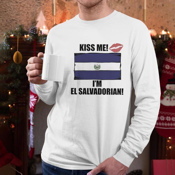 Kiss Me Im El Salvadorian Cute El Salvador Flag Men Long Sleeve Tshirt