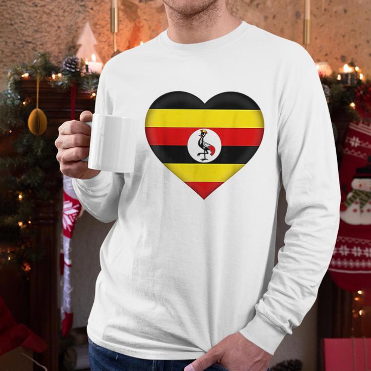 I Love Uganda Ugandan Flag Heart Men Long Sleeve Tshirt