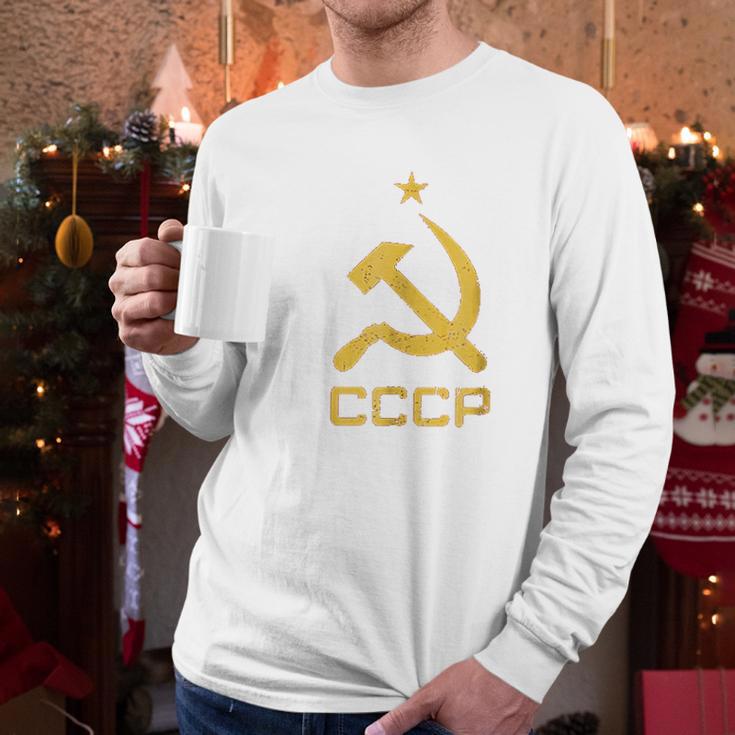 Vintage Cccp Flag Soviet Russian Union Communist Party Men Long Sleeve Tshirt