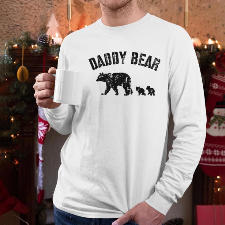 Vintage Daddy Bear With 2 Two Cubs Dad Father Papa T-Shirt Men Long Sleeve Tshirt