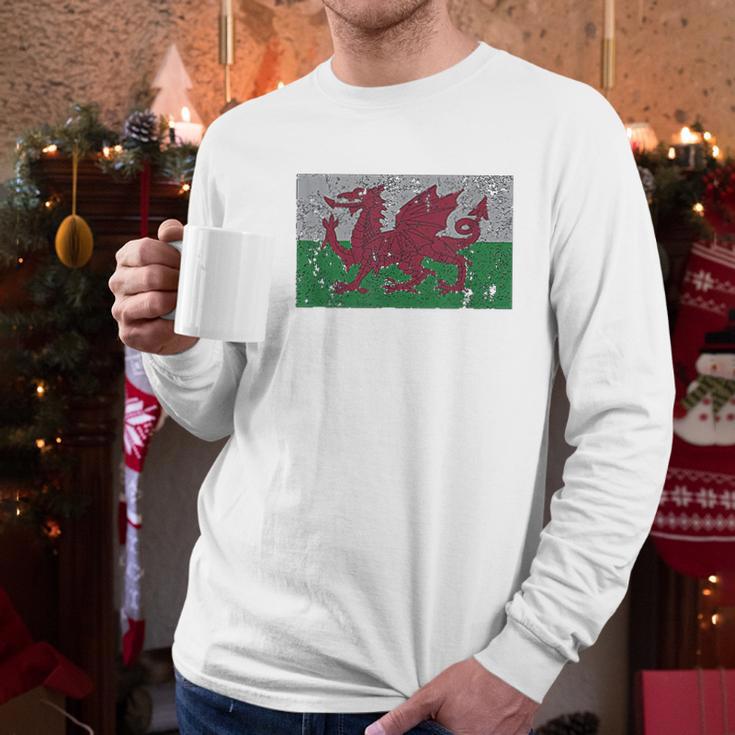 Wales Flag Welsh Dragon Baner Cymru Y Ddraig Goch Men Long Sleeve Tshirt