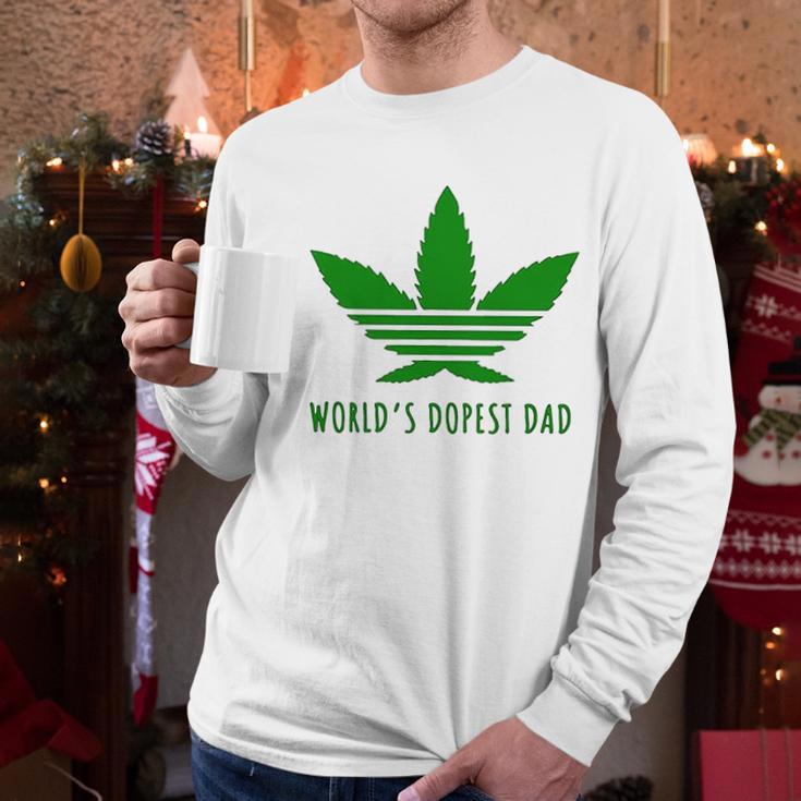 Weed Worlds Dopest Dad Funny Men Long Sleeve Tshirt