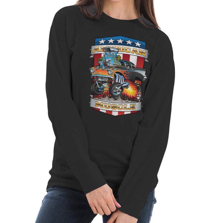 American Pride Classic Fifties Muscle Car Hot Rod Cartoon Women Long Sleeve Tshirt