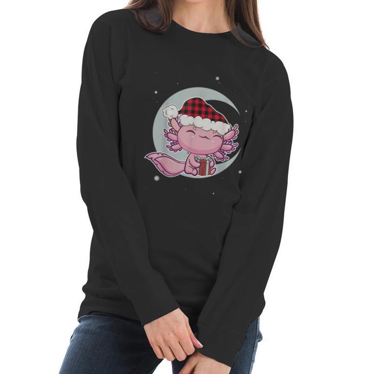 Axolotl Christmas Manga Kawaii Salamander Cute Santa Moon Women Long Sleeve Tshirt