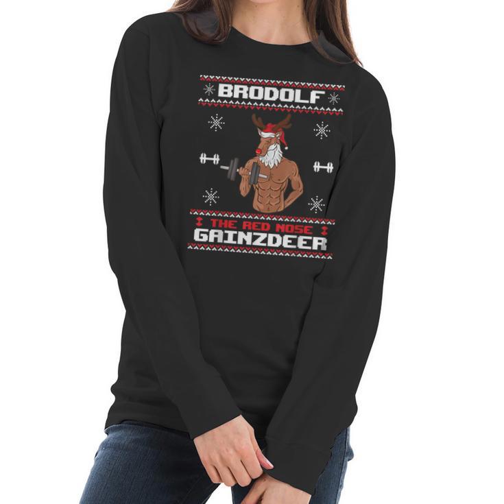 Brodolf The Red Nose Gainzdeer Gym Ugly Christmas Sweater  Men Women T-Shirt Graphic Print Casual Unisex Tee Women Long Sleeve Tshirt