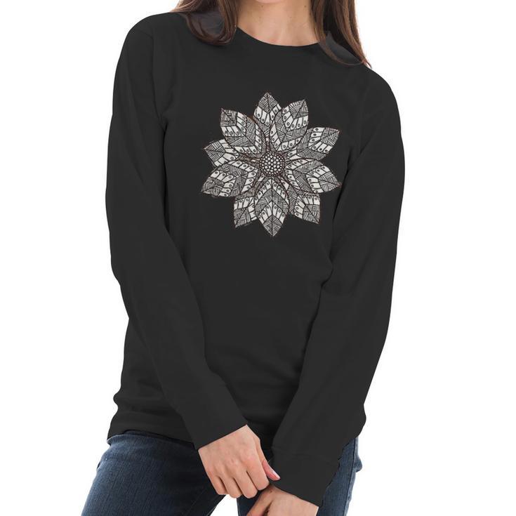 Brown & White Mandala Flower Yoga Sacred Mantra Geometry Women Long Sleeve Tshirt