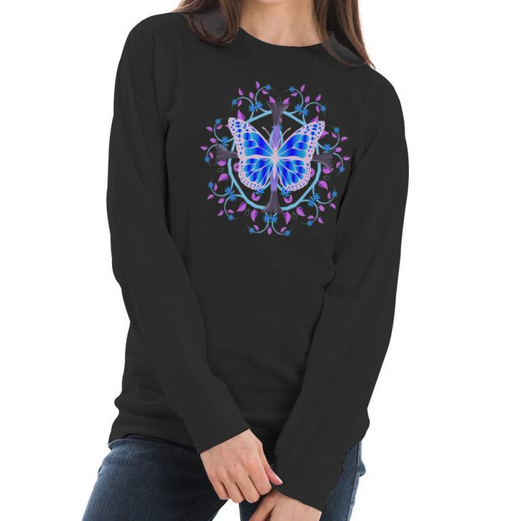 Butterfly Fantasy With Datura Bloom Mandala Design For Women Women Long Sleeve Tshirt