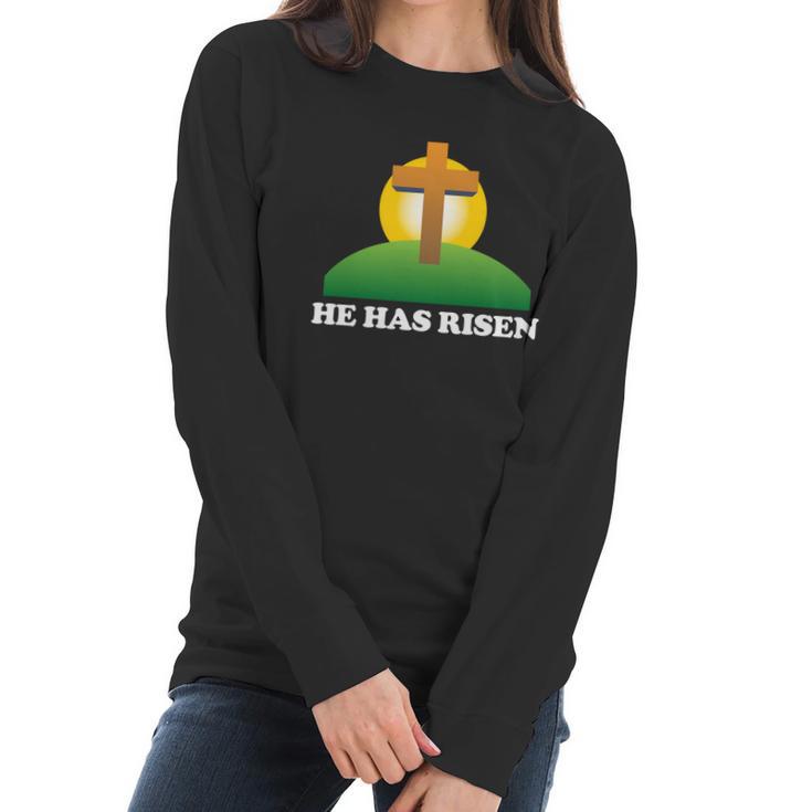 Christian Easter He Has Risen Christianity Cross Women Long Sleeve Tshirt