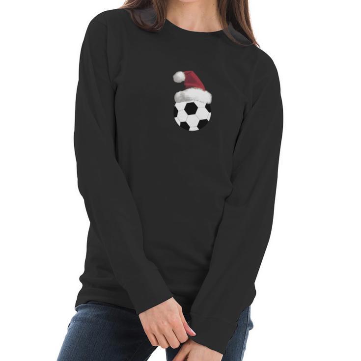 Christmas Soccer Ball Santa Claus Hat T-Shirt_Extract Women Long Sleeve Tshirt