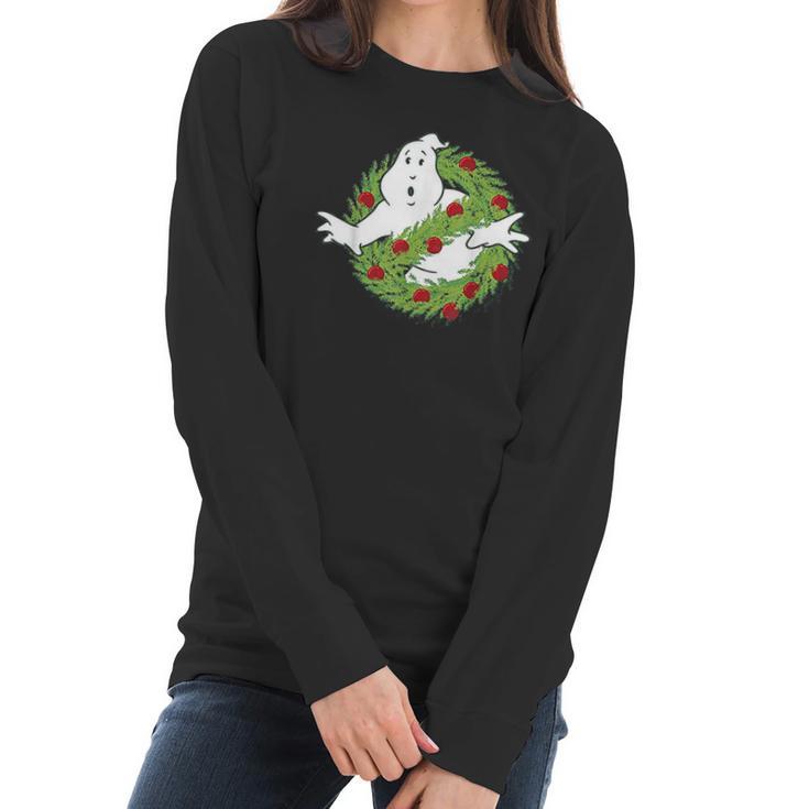 Classic Logo Christmas Wreath Graphic Women Long Sleeve Tshirt