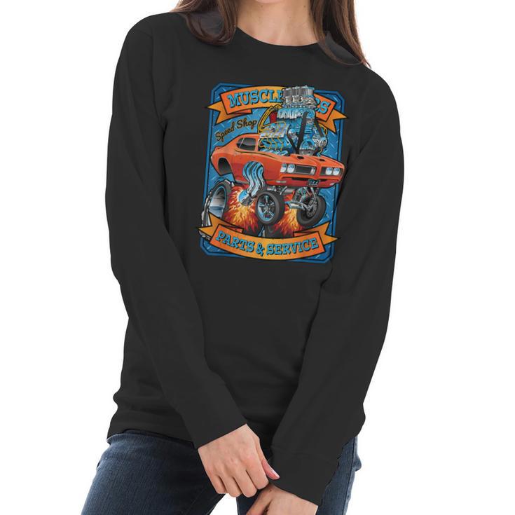 Classic Sixties Muscle Car Funny Dragster Hot Rod Cartoon V2 Women Long Sleeve Tshirt