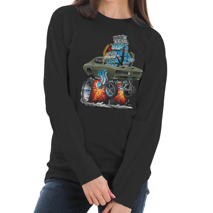 Classic Sixties Muscle Car Funny Dragster Hot Rod Cartoon  V3 Women Long Sleeve Tshirt