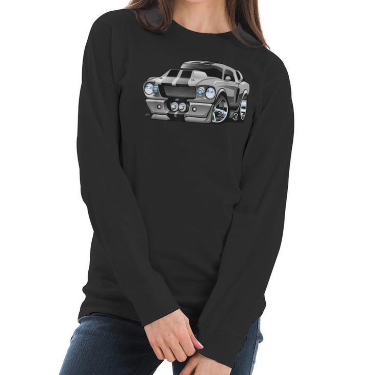 Classic Sixties Muscle Car Hot Rod Cartoon Illustration  V2 Women Long Sleeve Tshirt