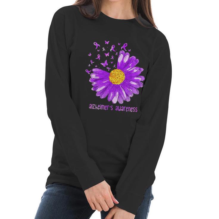 Daisy Butterfly Purple Ribbon Alzheimer Awareness Women Long Sleeve Tshirt