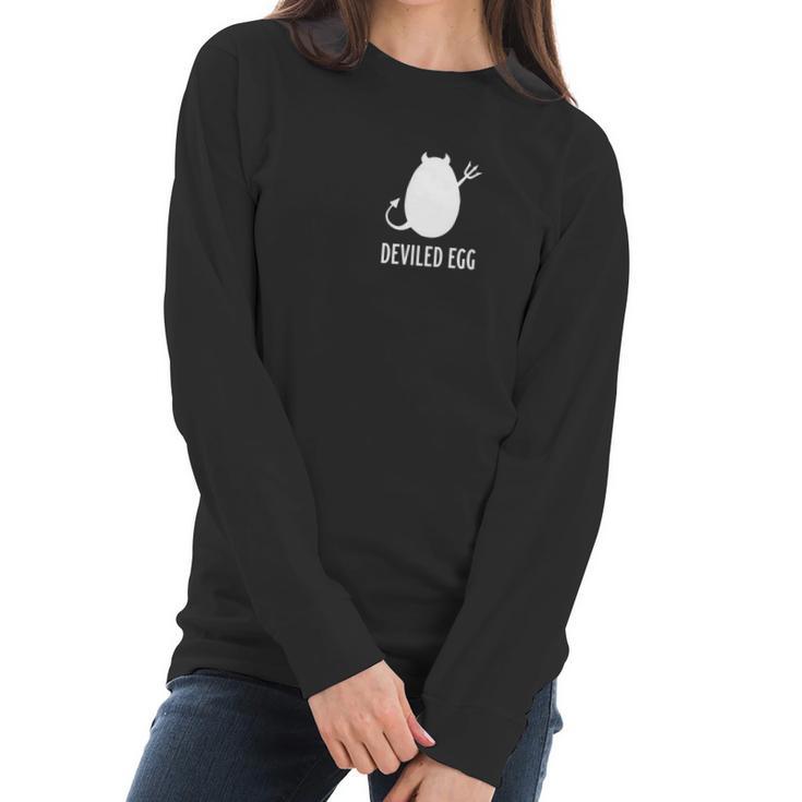 Well Dressed Chicken Deviled Egg White Logo Women Long Sleeve Tshirt