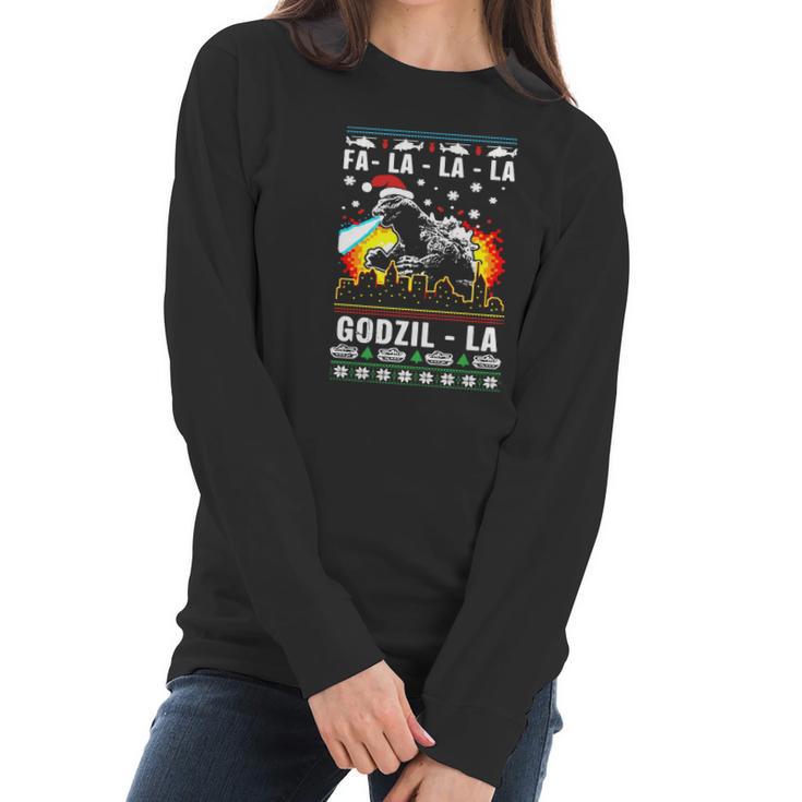 Fa La La La Godzilla Ugly Christmas Women Long Sleeve Tshirt