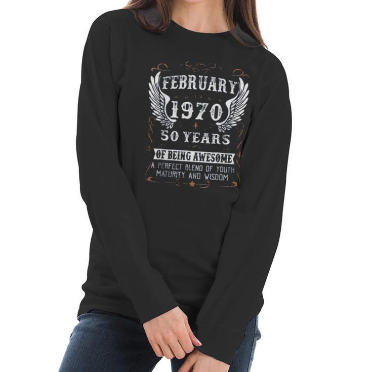 February 1970 50 Years Of Being Awesome Enjoyable Gift 2022 Women Long Sleeve Tshirt