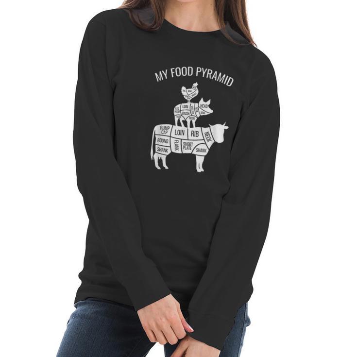 My Food Pyramid Funny Carnivore Cow Pig Chicken Women Long Sleeve Tshirt