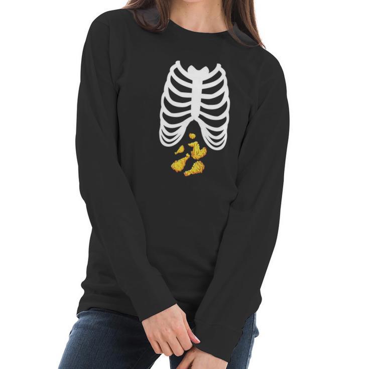 Fried Chicken Lovers Halloween Skeleton Rib Cage Xray Women Long Sleeve Tshirt