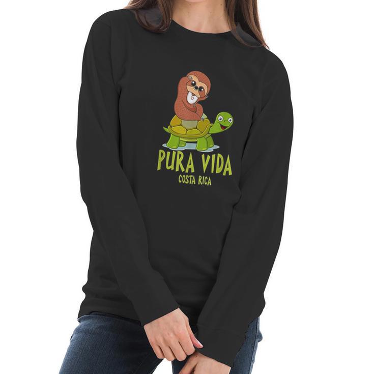 Funny Sloth Riding Turtle Pura Vida Costa Rica Women Long Sleeve Tshirt