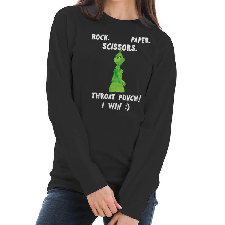 Grinch Funny Win Christmas Rock Paper Scissors Women Long Sleeve Tshirt