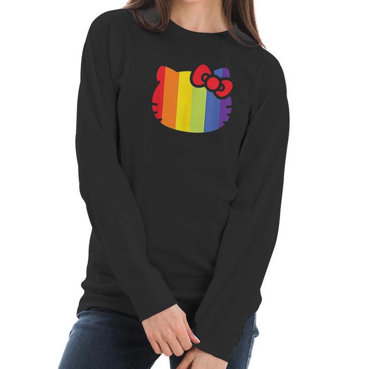 Hello Kitty Rainbow Stripe Women Long Sleeve Tshirt