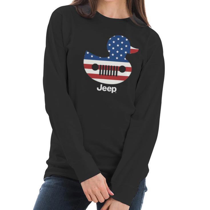 Jeep Duck American Flag Gift For Patriotic Women Long Sleeve Tshirt