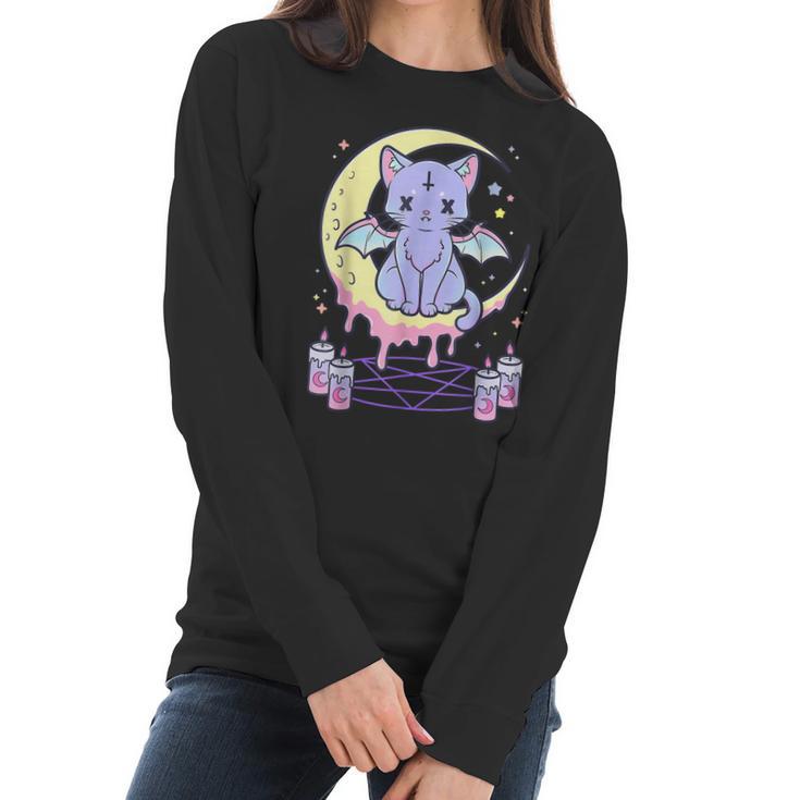 Kawaii Pastel Goth Cute Creepy Black Cat  Men Women T-Shirt Graphic Print Casual Unisex Tee Women Long Sleeve Tshirt