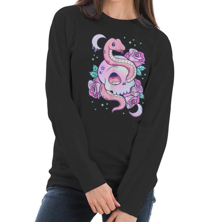 Kawaii Pastel Goth Cute Creepy Skull Serpent Snake Roses  Men Women T-Shirt Graphic Print Casual Unisex Tee Women Long Sleeve Tshirt