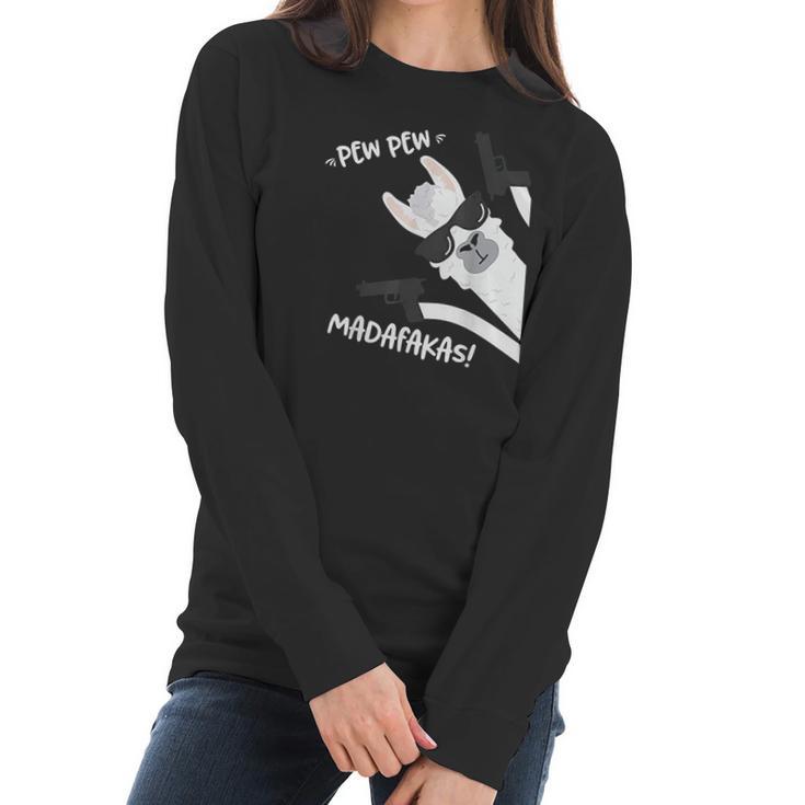 Llama Alpaca With Pistols Vintage Pewpewpew Madafakas Women Long Sleeve Tshirt