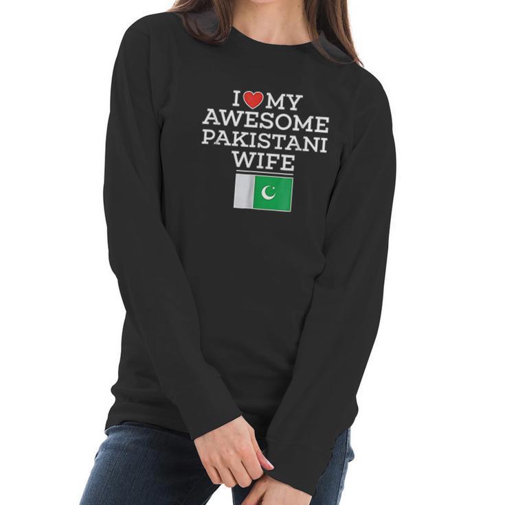 I Love My Awesome Pakistani Wife Flag Heart Women Long Sleeve Tshirt