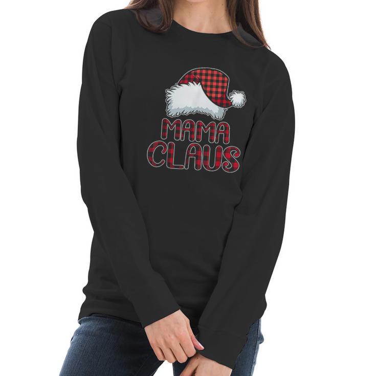 Mama Claus Santa Hat Red Buffalo Plaid Christmas Women Long Sleeve Tshirt