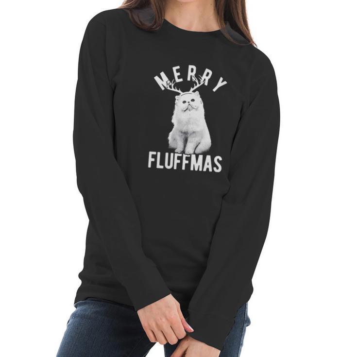 Merry Fluffmas Funny Christmas Cat Women Long Sleeve Tshirt