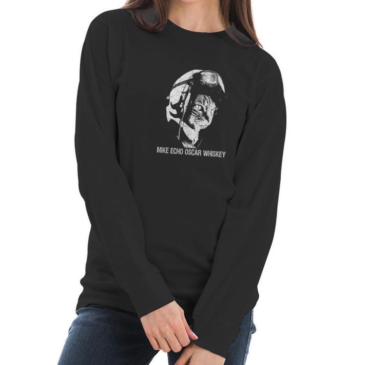 Mike Echo Oscar Whiskey Meow Flying Cat Women Long Sleeve Tshirt