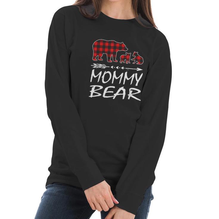 Mommy Bear Two Cubs Red Plaid Christmas Pajama Women Long Sleeve Tshirt