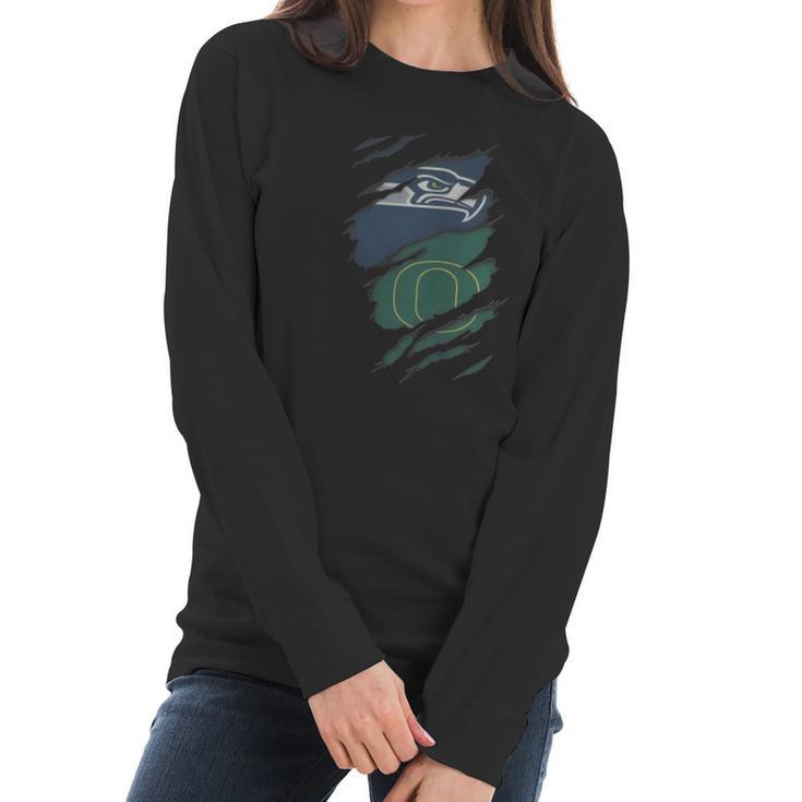 Oregon Ducks And Seattle Seahawks Football Team Fans Women Men Shirts Women Long Sleeve Tshirt