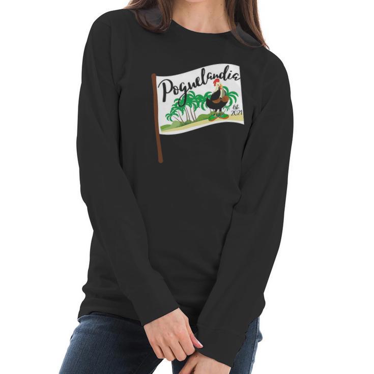 Poguelandia Flag With Chicken In Coconut Bra Women Long Sleeve Tshirt