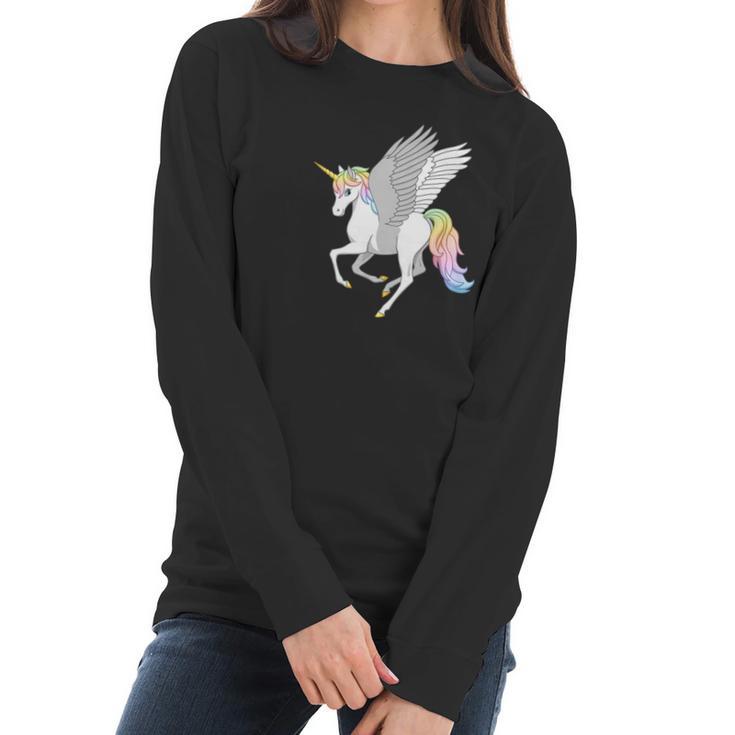 Pretty Flying Horse Rainbow Unicorn Pegasus Women Long Sleeve Tshirt