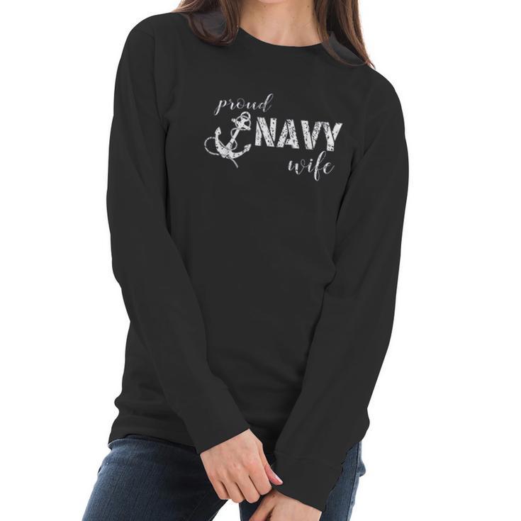 Proud Navy Wife Anchor For Navy Spouses Women Long Sleeve Tshirt