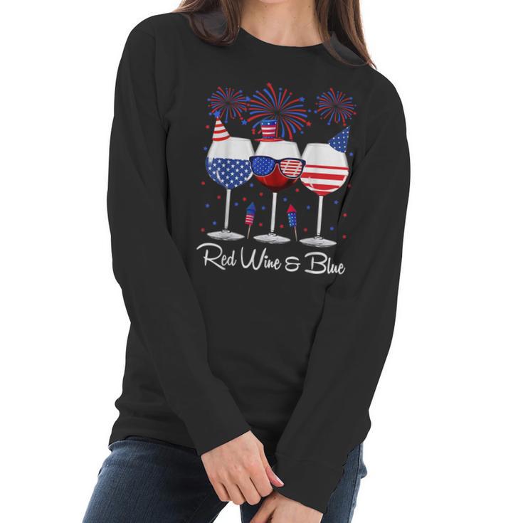 Red Wine & Blue 4Th Of July Wine Red White Blue Wine Glasses V9 Women Long Sleeve Tshirt